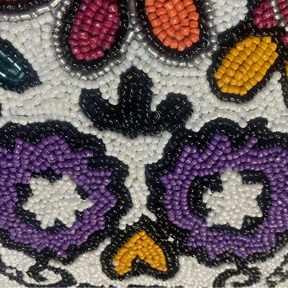 Hand Beaded Sugar Skull Decorative Accent Pillow